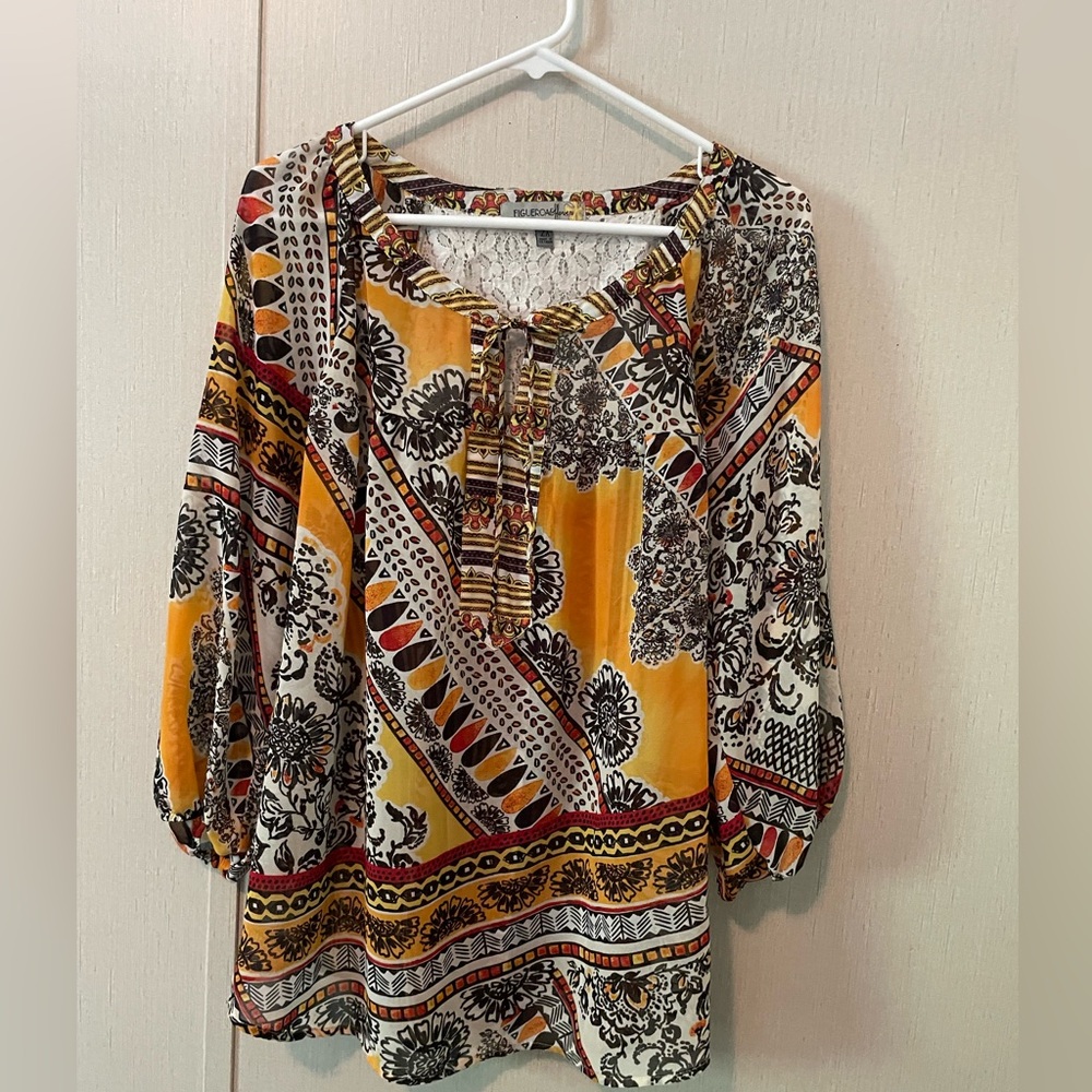 Figueroa & Flower Bohemian Floral Print Women's Sheer Top
